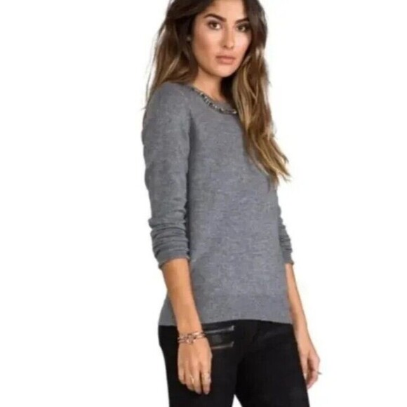 Equipment 'Shane' Embellished $359 Sweater in HEATHER GRAY XS wool Cashmere EUC - Picture 4 of 12